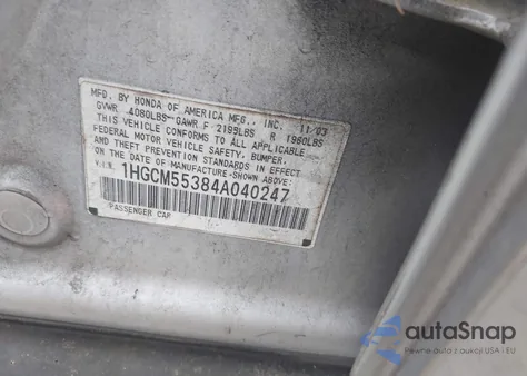 2004 Honda Accord 2.4 Lx из США, поврежденный, VIN 1HGCM55384A040247